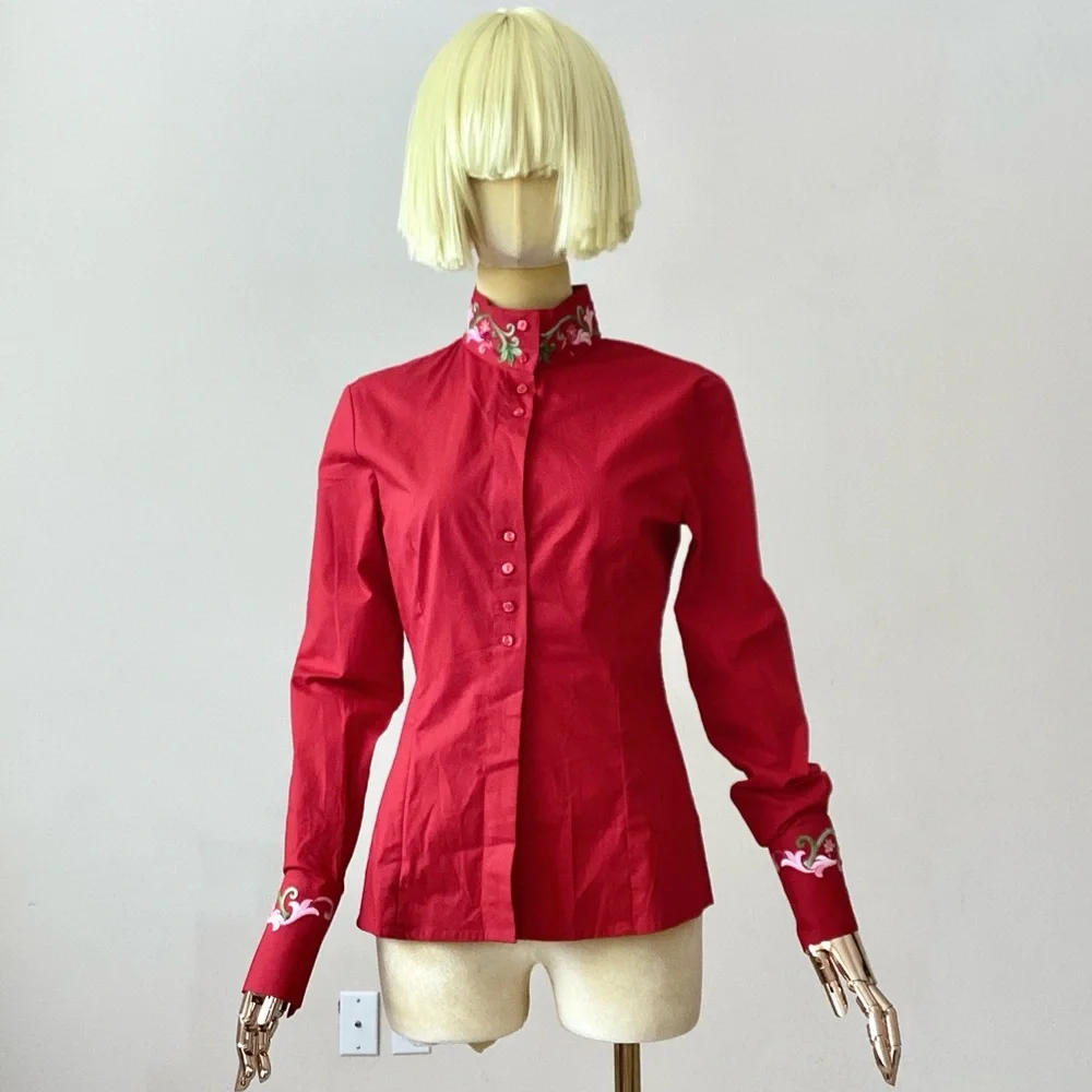 Nara Camicie Red Floral Embroidery Button Down Long Sleeves Shirt SZ 4 - Picture 11 of 11